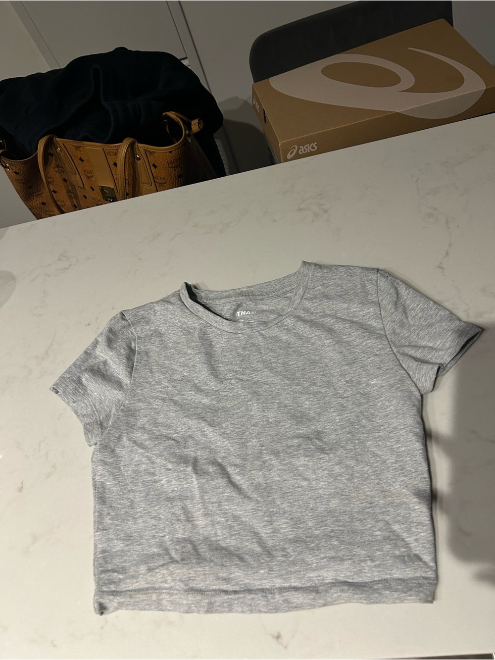 TNA Gray Crop Tee with Logo